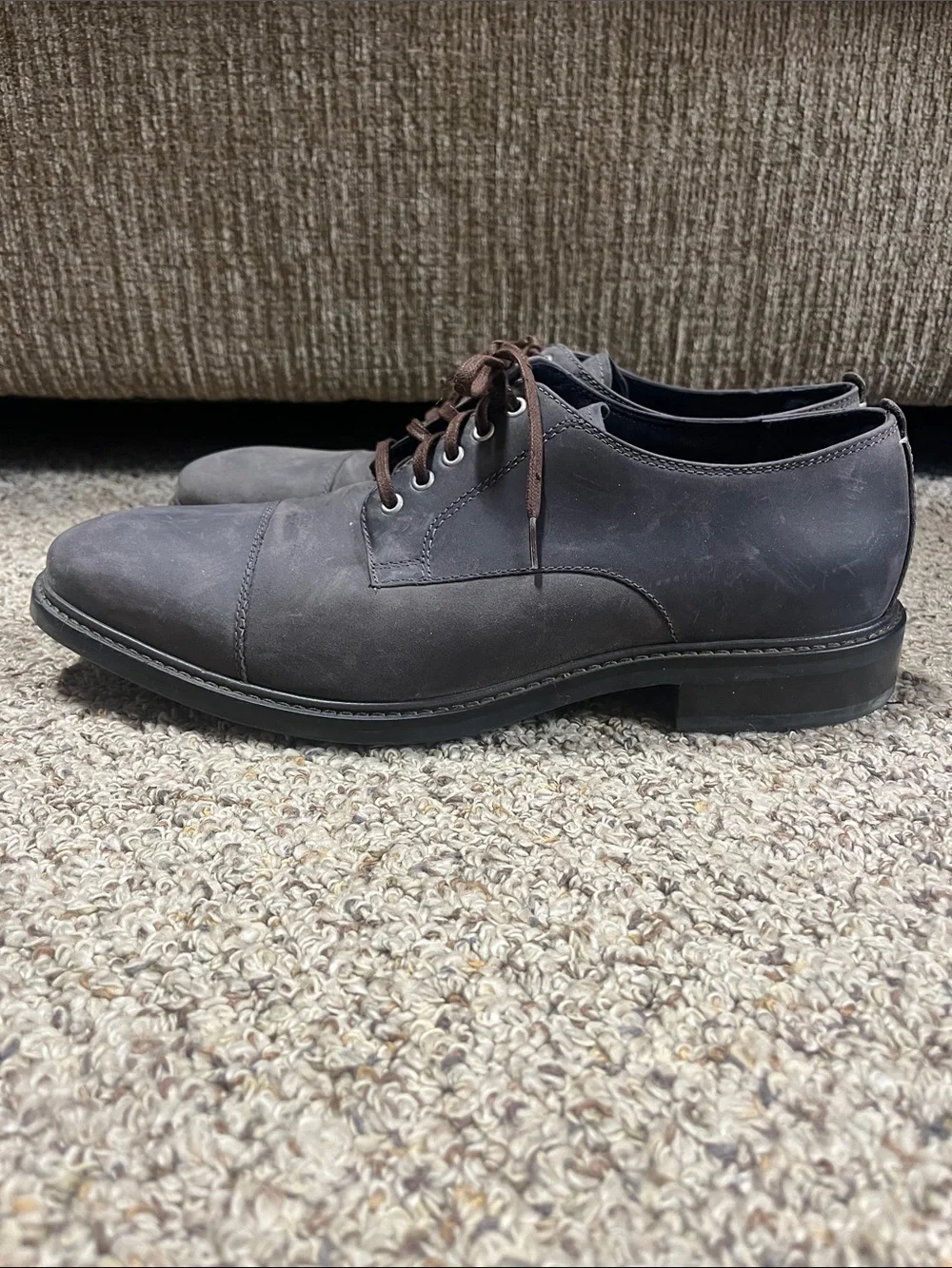 Cole Haan Men’s Stormcloud Suede Cap-Toe oxford Shoes with Brown Laces